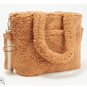 jill martin tan sherpa tote bag with removable shoulder strap